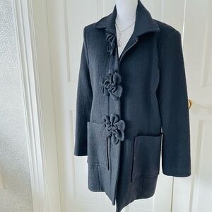 Anne Fontaine black wool blend textured coat 44